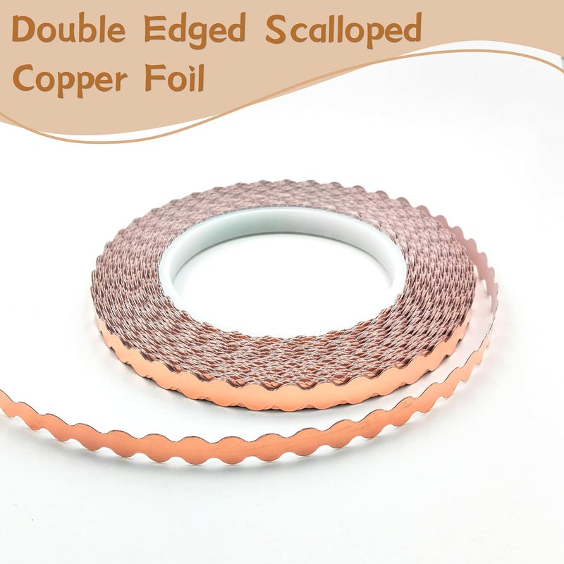 ARTKINGTO Black Backed Scalloped Copper Foil Tape, Double Edged Scalloped Copper Foil for Stained Glass, DIY Handicrafts, Crafting, 7/32" Large Scalloped - Image 2